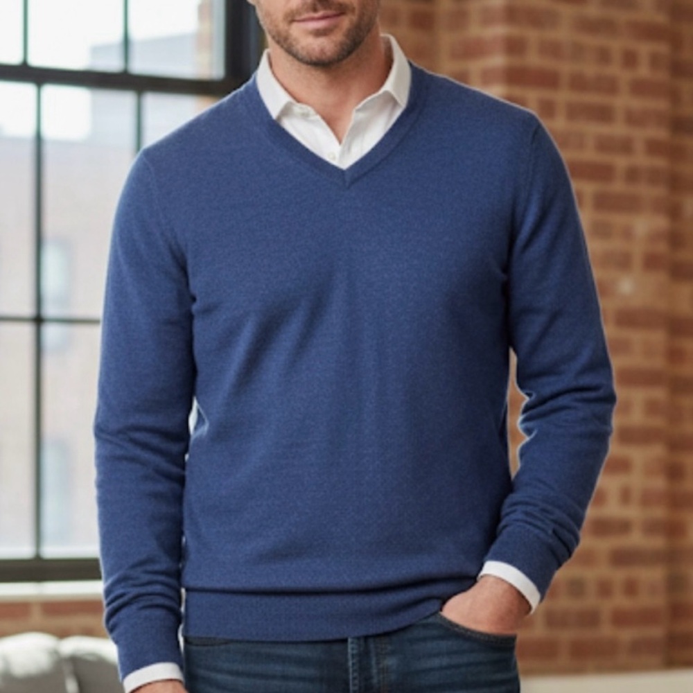 Joseph Abboud Fine Merino Wool Men's Blue V-Neck Sweater Size XL